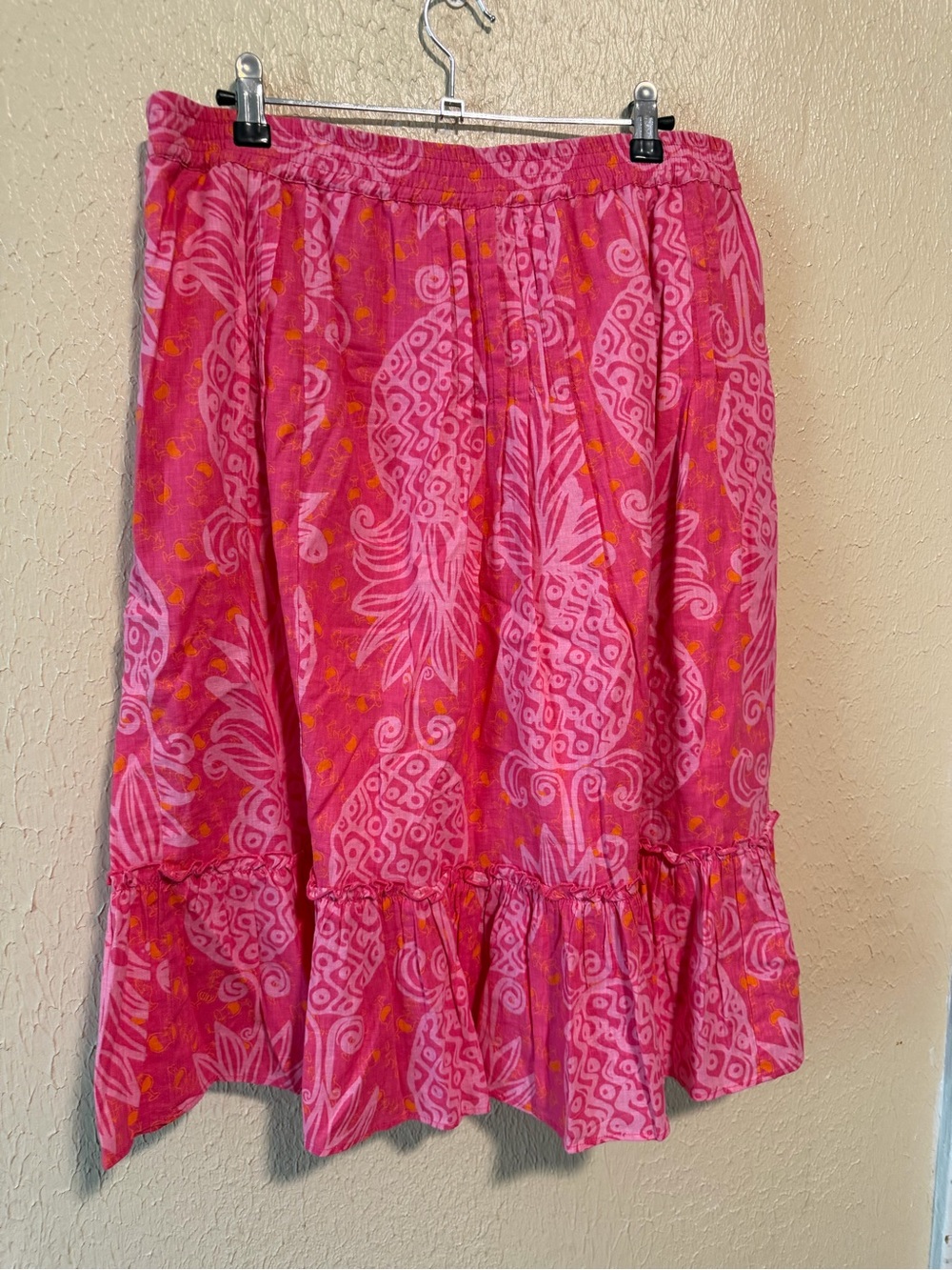 Lilly Pulitzer Linen Cotton Skirt Size XL Pull On Pockets Pineapple Print